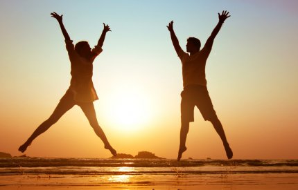 A silhouette of a happy people